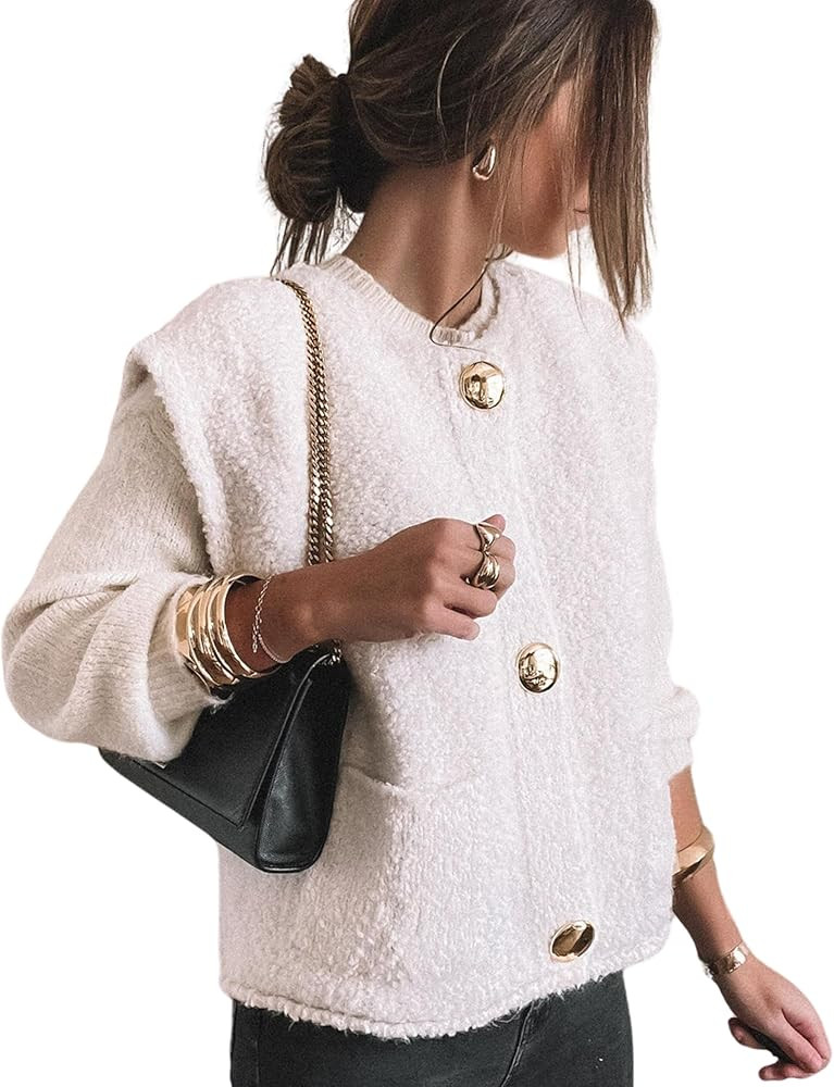 Womens Fleece Sweater Vest Casual Sleeveless Button Down Knit Gilet Outerwear Cardigan with Pocke... | Amazon (US)