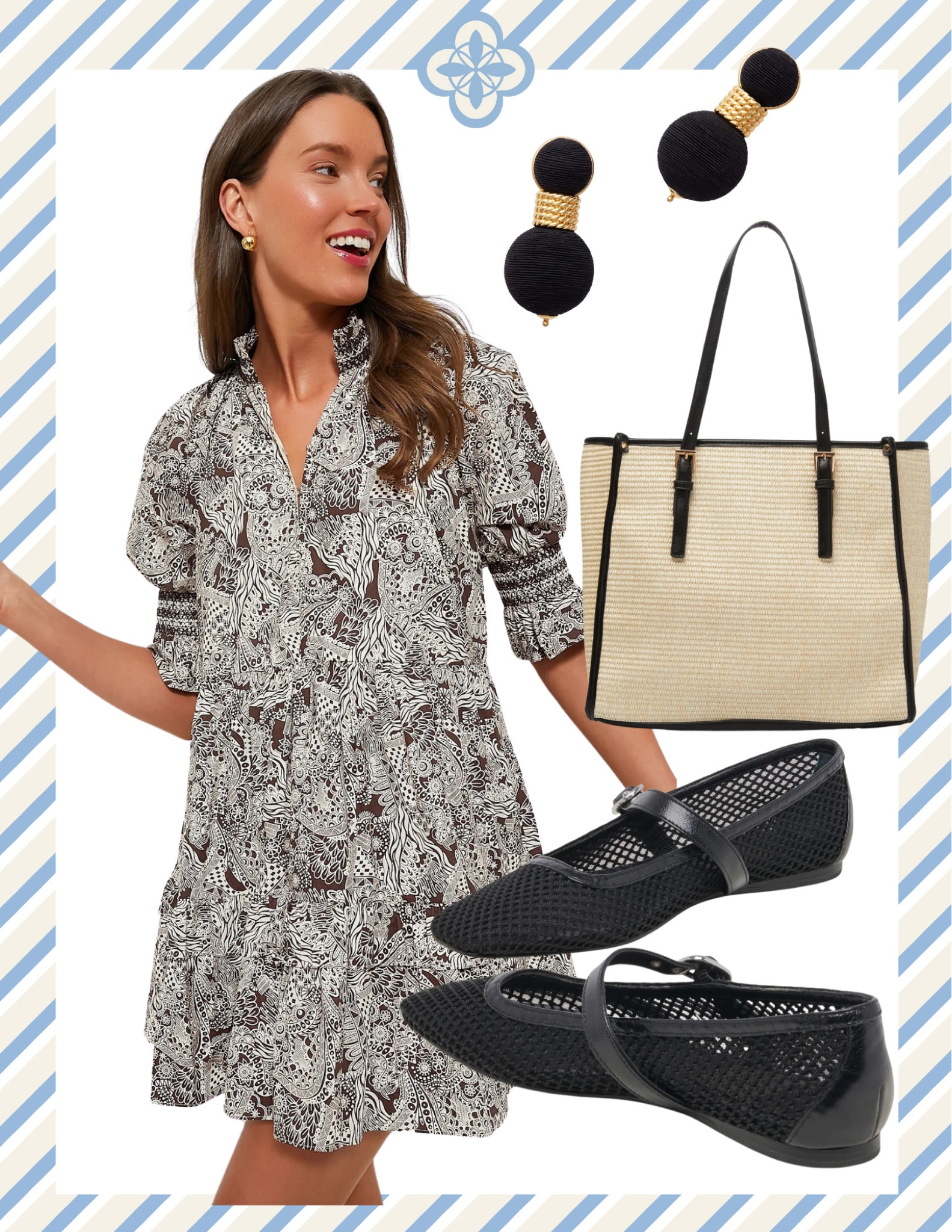 We love this cute day dress with the perfect smocked detail in the sleeves.  These fishnet / mesh ballet flats are all over the place this season and are the perfect complement to this day dress that will take you from carpool to   Back to school events this Fall.

#LTKStyleTip #LTKBacktoSchool #LTKSaleAlert