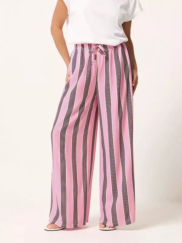 PixieGirl Petite Stripe Print Wide Leg Trousers - Pink | Very (UK)