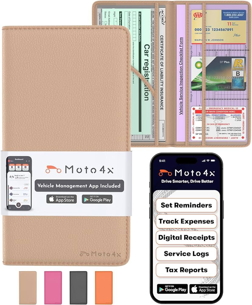 MOTO4X Car Registration and Insurance Card Holder, Mens Stocking Stuffers, Premium PU Leather Glo... | Amazon (US)