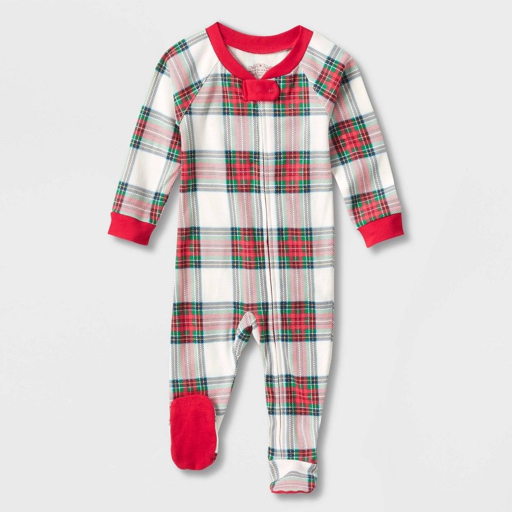 Baby Holiday Tartan Plaid Matching Family Footed Pajama - Wondershop Cream 6-9M | Target