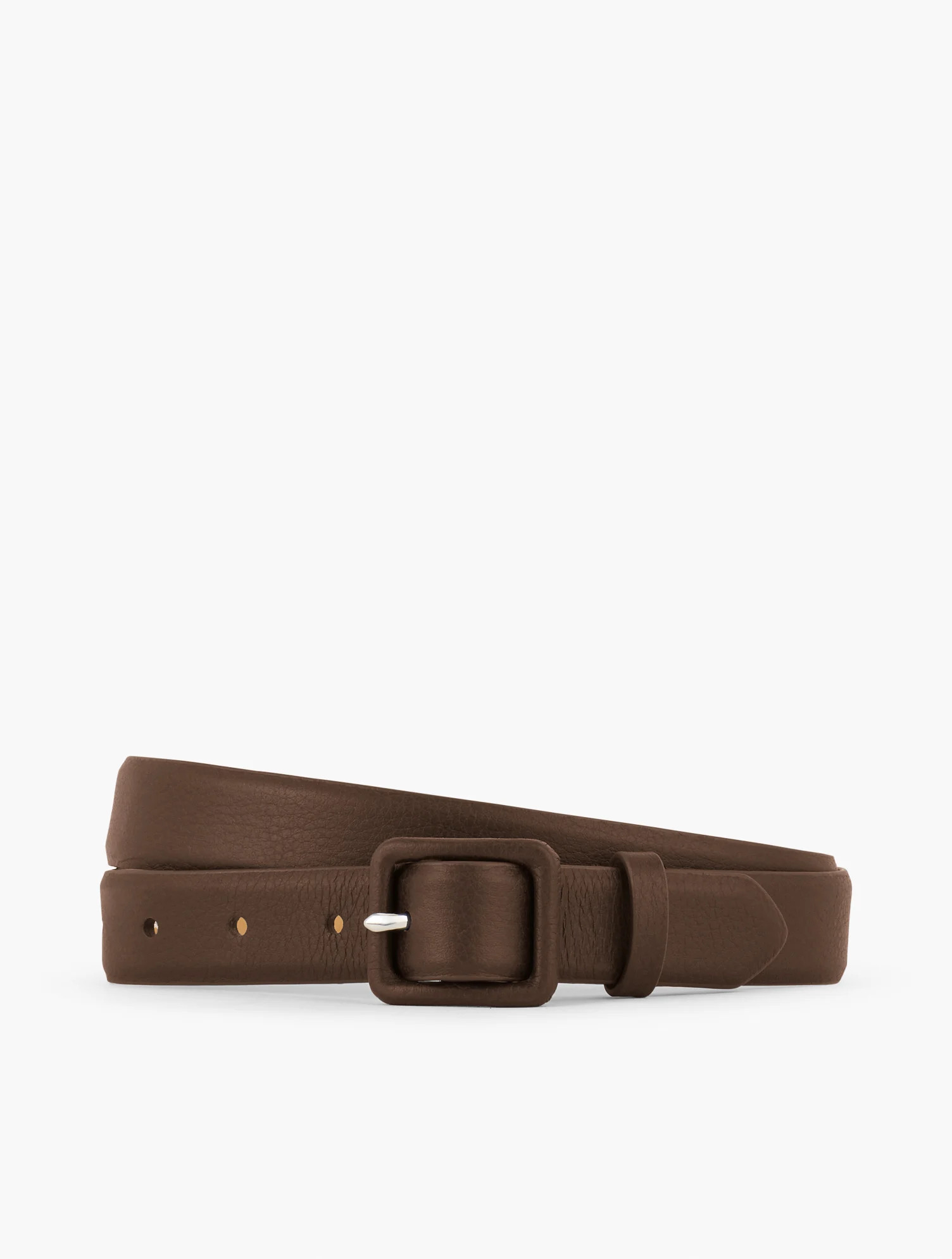 Soft Pebble Leather Covered Buckle Belt - Dark Brown - XS Talbots | Talbots