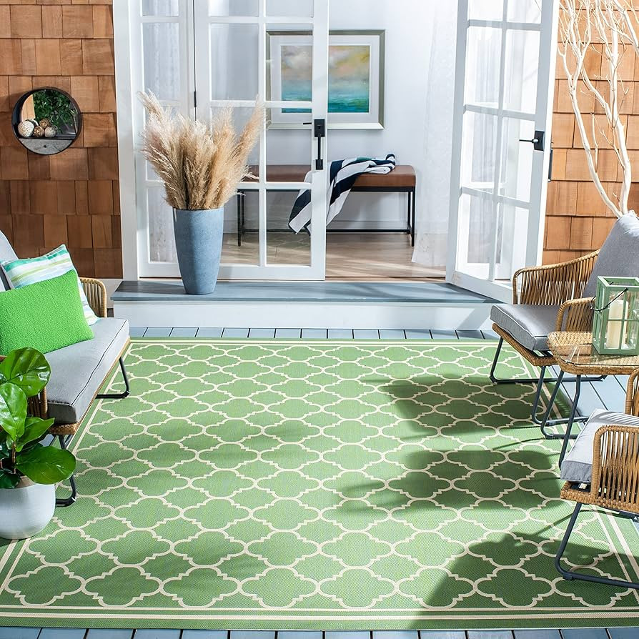 SAFAVIEH Washable Rug Outdoor Courtyard Collection - 9' x 12', Green & Beige, Non-Shedding & Easy... | Amazon (US)