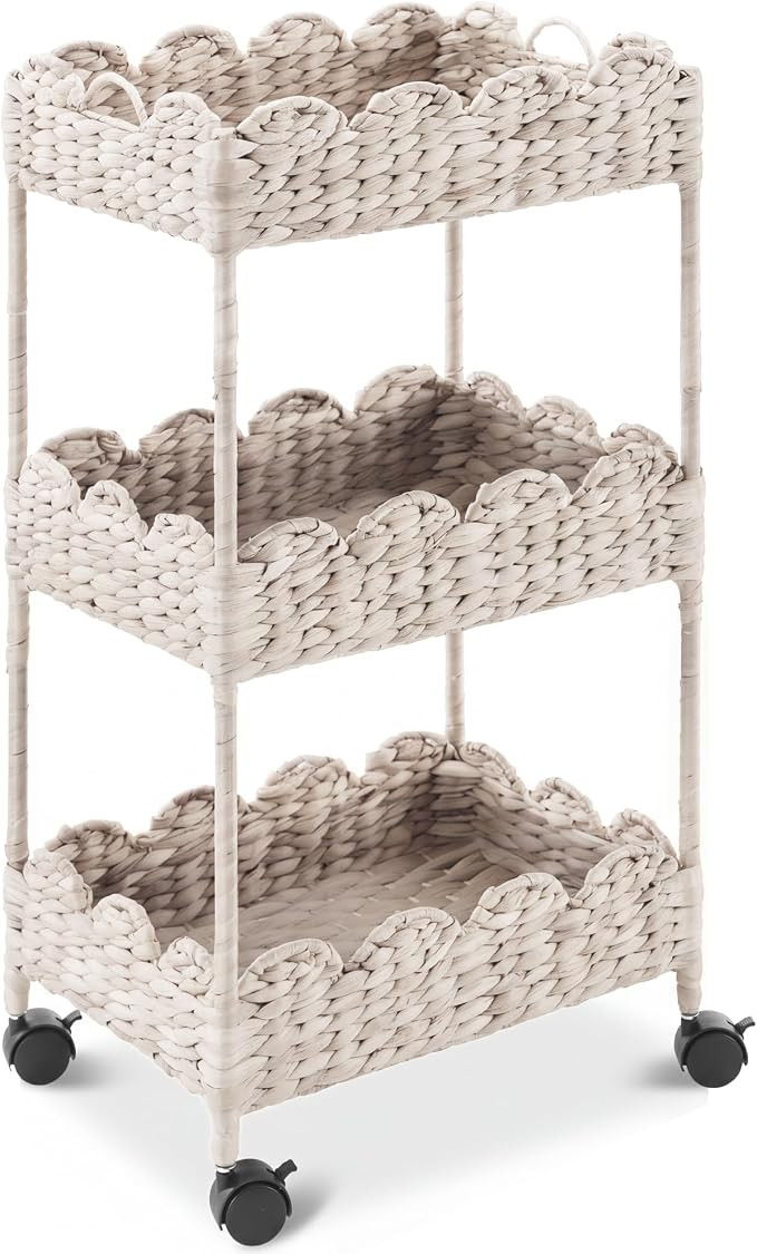 Best Choice Products 3-Tier Scalloped Nursery Caddy w/Wheels, Handwoven Utility Cart, Storage Org... | Amazon (US)