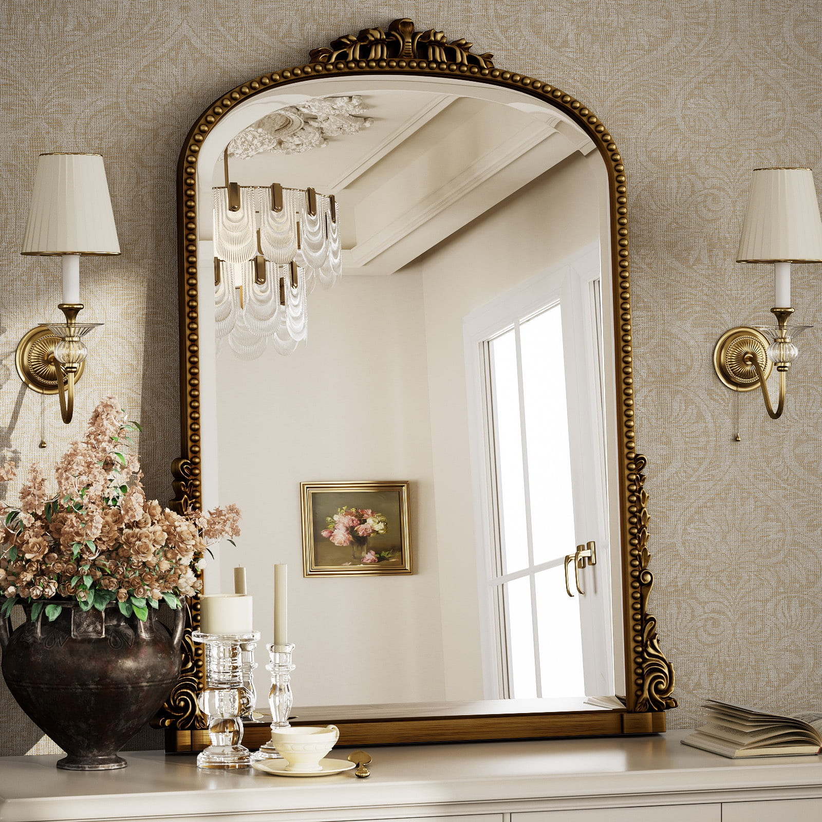 Easy4Home 33"x 24" Arched Decorative Mirror Wall-Mounted,Antique Gold - Walmart.com | Walmart (US)