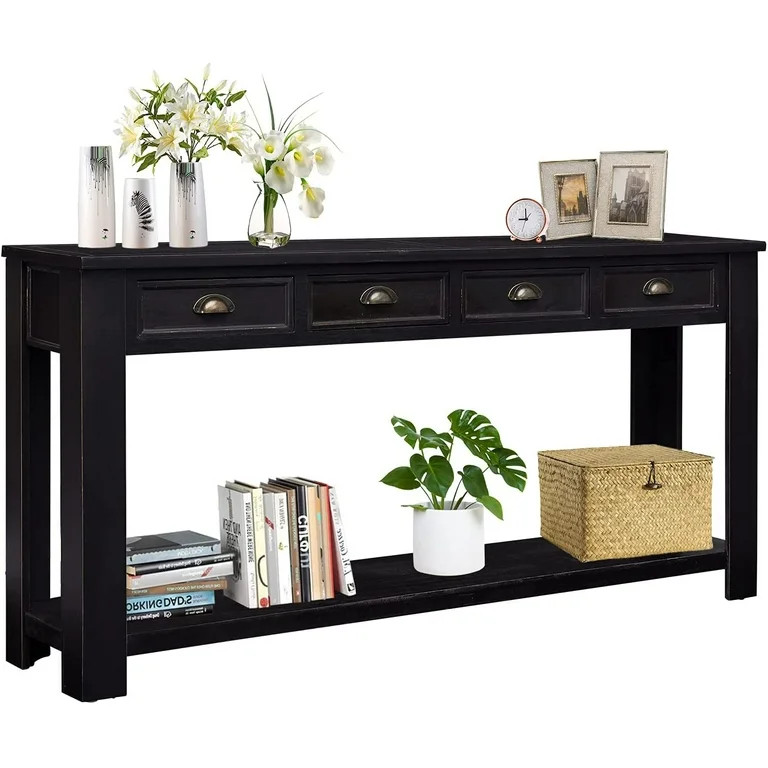 Kinbor 60'' Console Table Entryway Hallway Decoration Drawers Shelf Painted Black Rustic | Walmart (US)