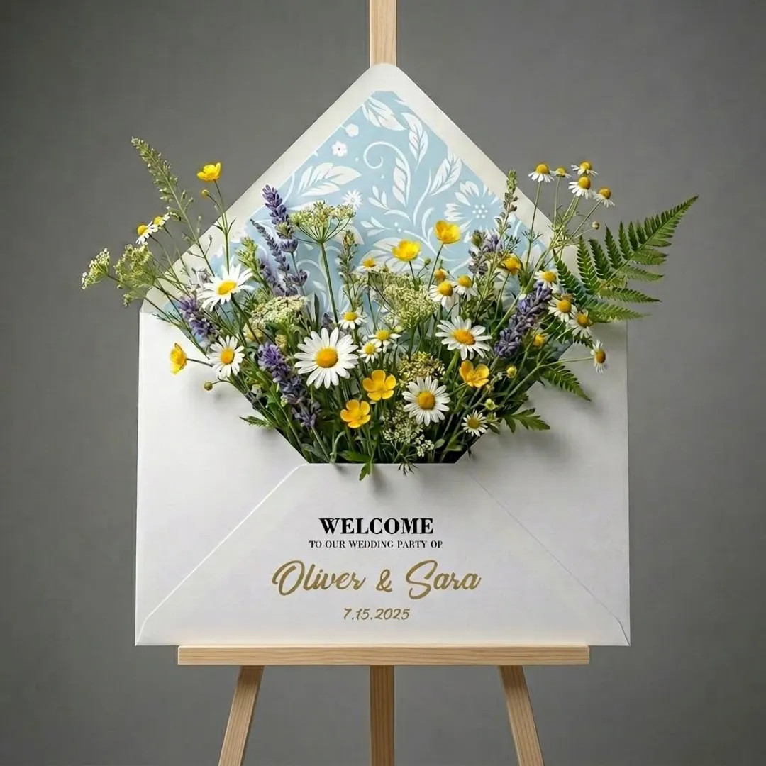 Unique 3D Wedding Welcome Sign – Personalized Envelope Design with Names & Date – Modern Flor... | Etsy (US)