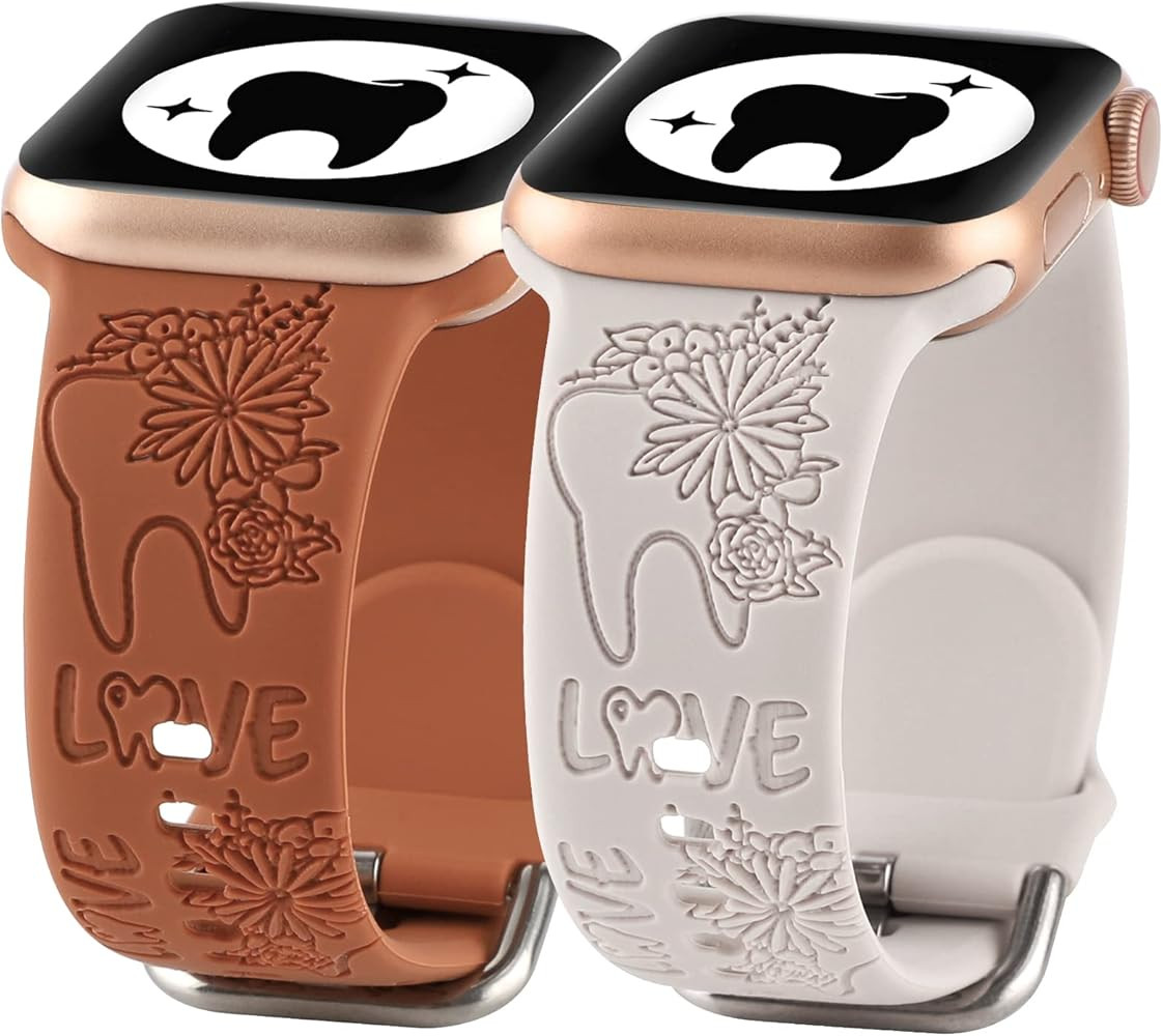 Engraving Bands Compatible with Apple Watch Band 38mm 40mm 41mm, Women Men Laser Soft Engraved Sp... | Amazon (US)