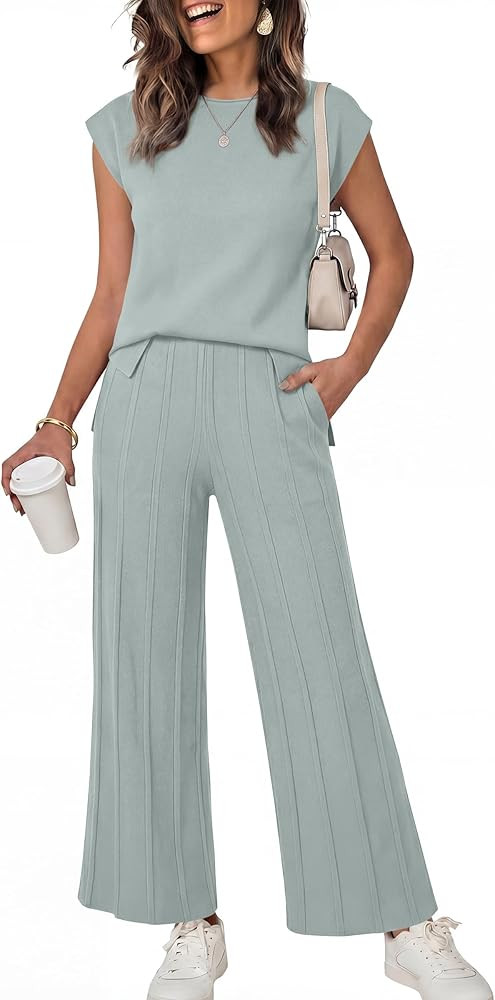 ANRABESS Women 2 Piece Lounge Sets Summer Casual Knit Sweater Vest Pant Set Beach Vacation Clothe... | Amazon (US)