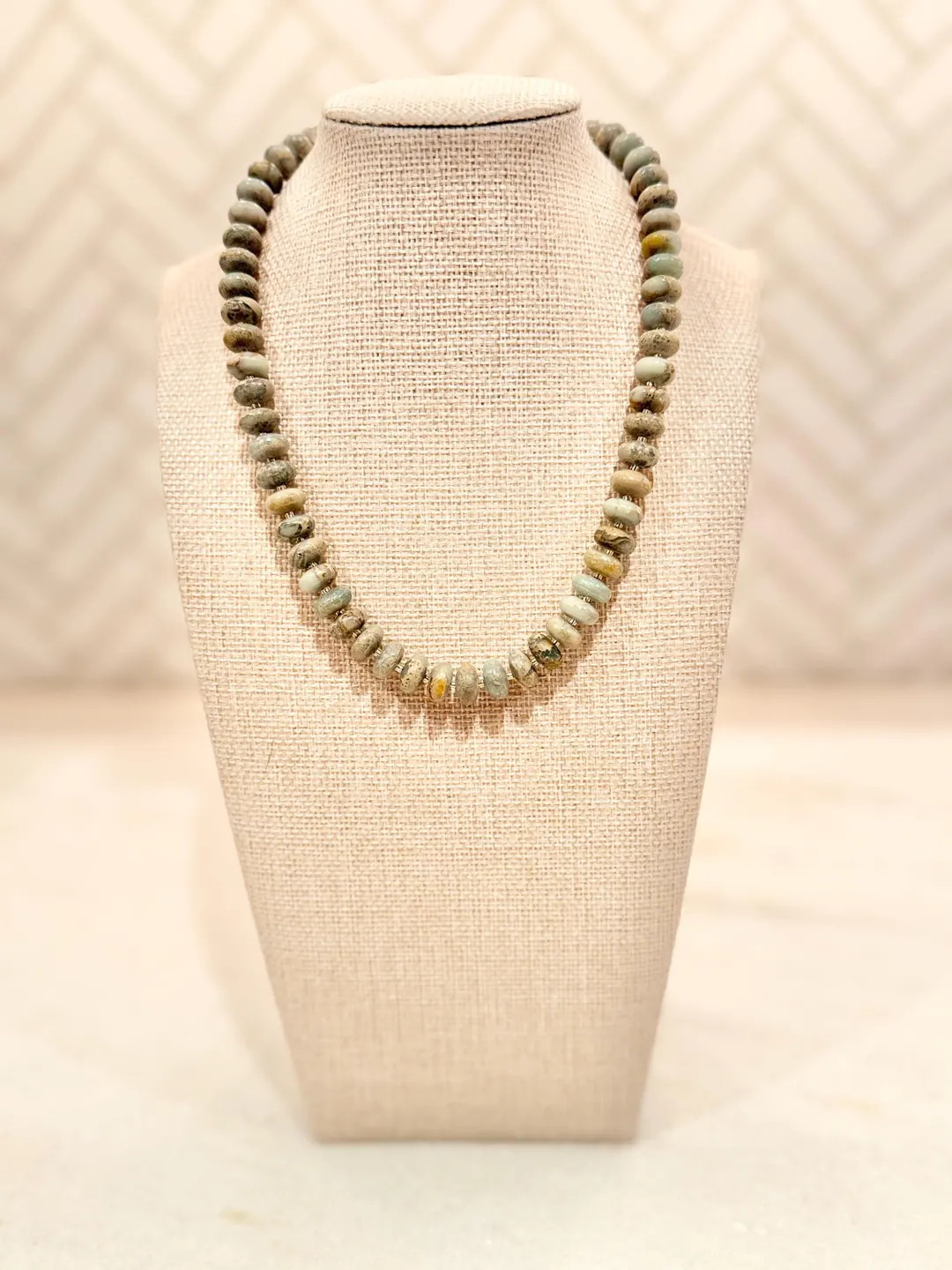 Handmade African Blue Opal Beaded Gemstone Necklace| Gold Glass Seed Beads | Tan Blue Beige Green... | Etsy (US)