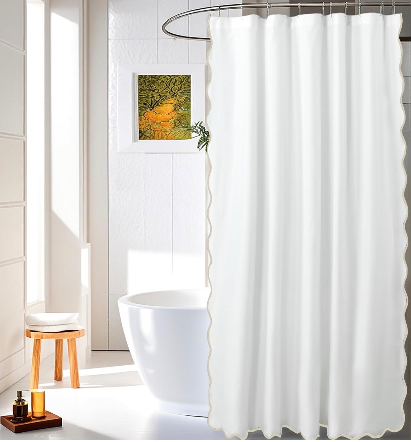 HIG Chic Scallop Edge Shower Curtain - Modern Decorative Coastal Bathroom Curtain for Home Decor.


#home #decor #curtain #bathrooms

#LTKHome #LTKSeasonal #LTKOver40