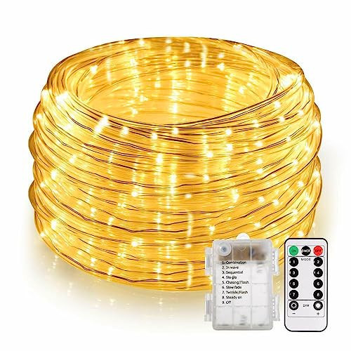 Bebrant LED Rope Lights Battery Operated String Lights-40Ft 120 LEDs 8 Modes Outdoor Waterproof Fairy Lights Dimmable/Timer with Remote for Camping Party Garden Holiday Decoration(Warm 1 Pack) | Amazon (US)