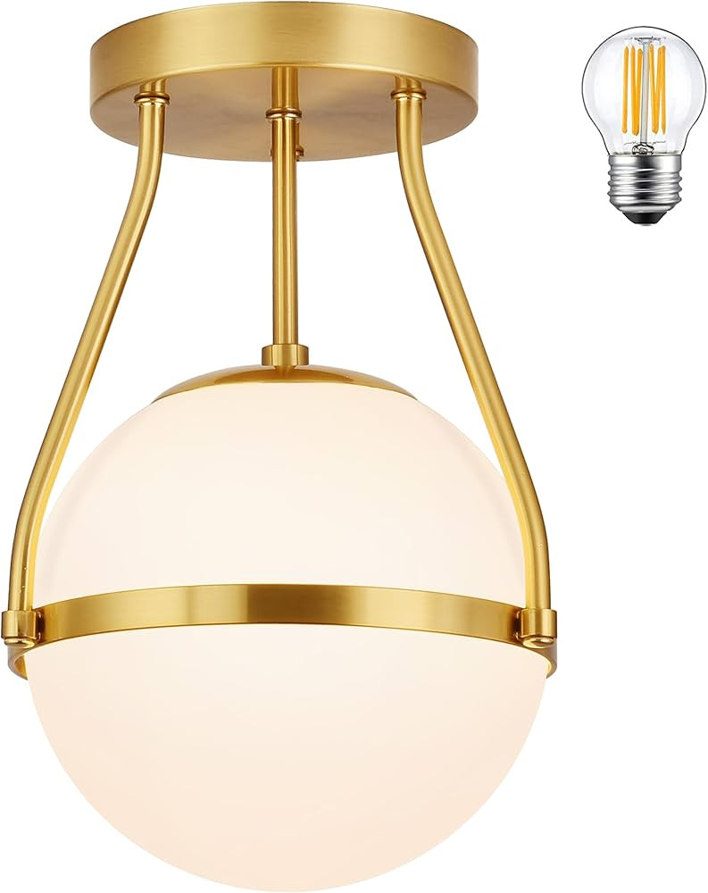 Globe Semi Flush Mount Ceiling Light Mid Century Modern Globe Ceiling Light Fixture with Milk Gla... | Amazon (US)