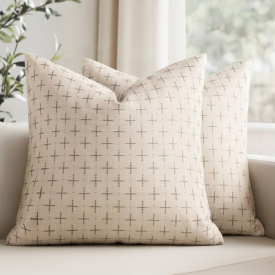 MIULEE Pack of 2 Decorative Burlap Linen Euro Sham Christmas Throw Pillow Covers for Sofa Couch B... | Amazon (US)