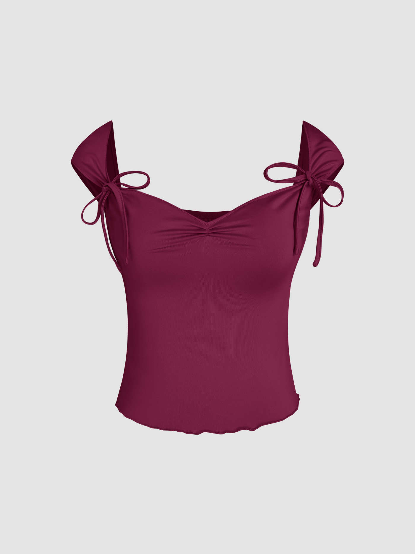 Ruched Lettuce Trim Bowknot Crop Cami Top | Cider