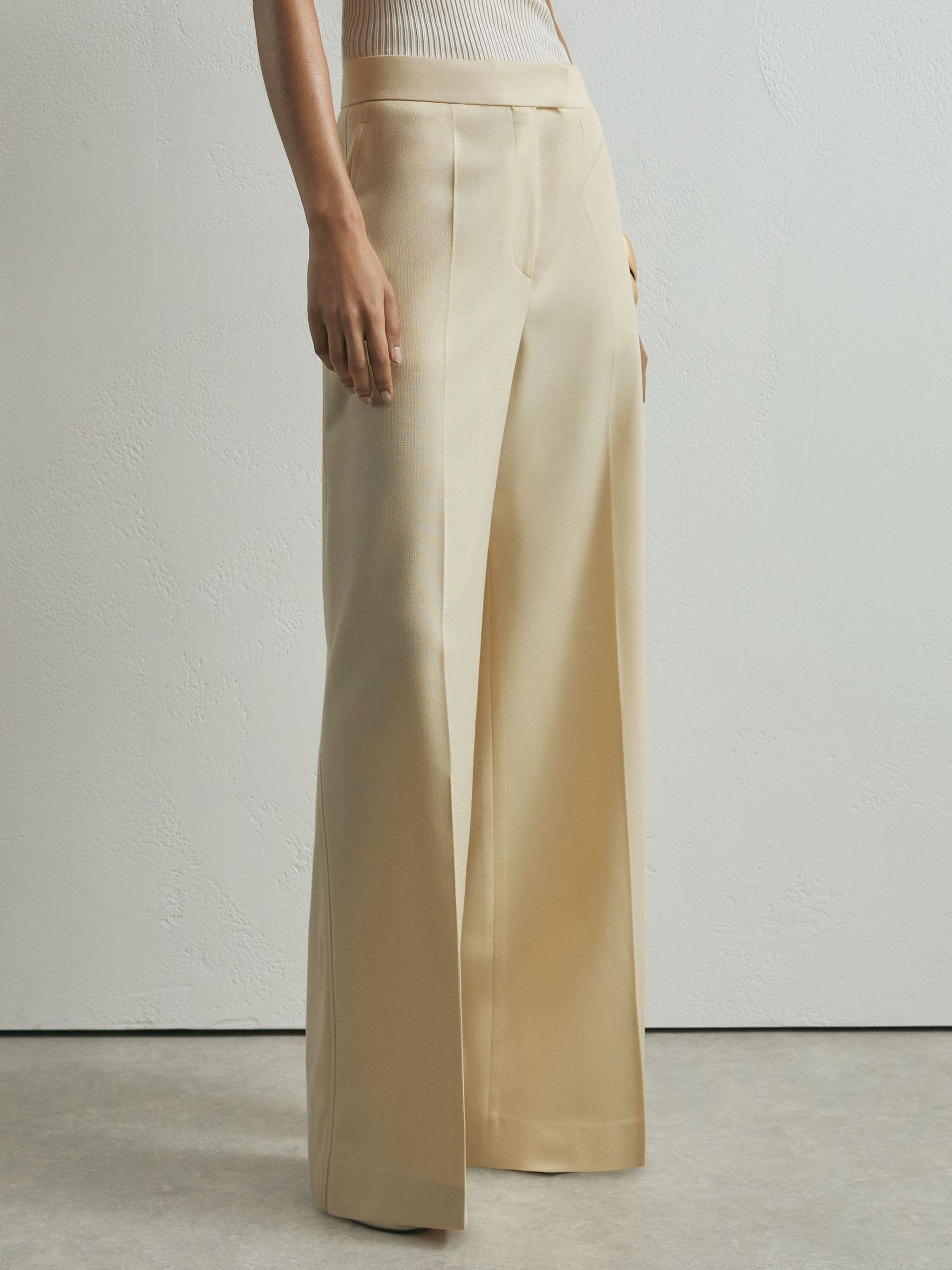 Reiss Reiss Silk-Wool Wide-Leg Suit Trousers in Cream - REISS | Reiss UK
