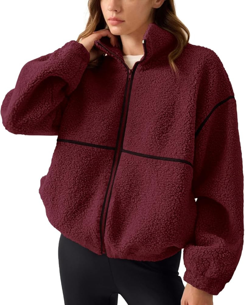 LASLULU Womens Fuzzy Sherpa Fleece Jacket Zip Up Oversized Sweatshirts Long Sleeve Winter Clothes... | Amazon (US)