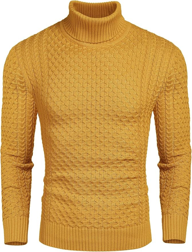 COOFANDY Men's Slim Fit Turtleneck Sweater Casual Knitted Twisted Pullover Solid Sweaters | Amazon (US)