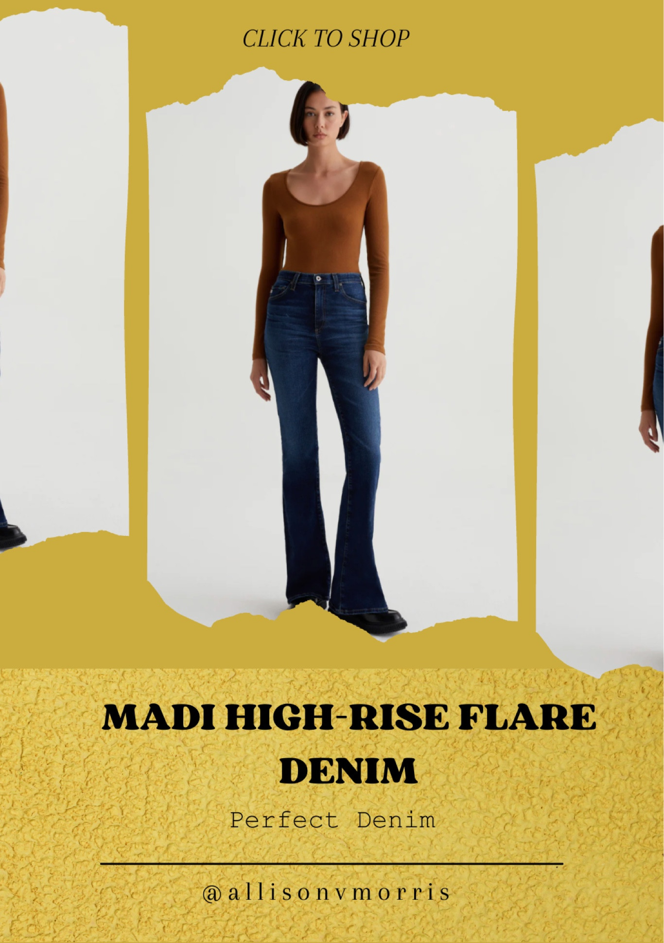 Rocking the high-rise flare denim by AGjeans. Flared jeans are back in style and they are here to stay. 😎 #flarejeans 

#LTKbeauty #LTKfindsunder50 #LTKxMadewell
