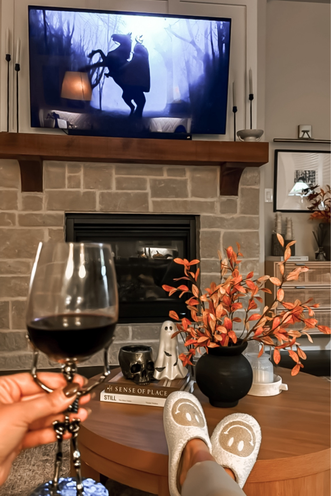 Halloween movie night. Living room spooky vibes ✌🏼 Styled my coffee table for Halloween and now it’s time for wine and Sleepy Hollow ☠️

#LTKStyleTip #LTKHome #LTKSeasonal