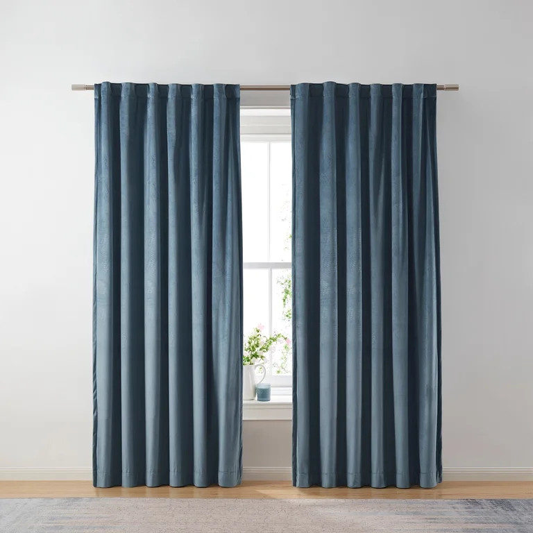 Better Homes & Gardens Dutch Velvet Solid 100% Blackout Single Curtain Panel, Light Blue, 52" W x... | Walmart (US)
