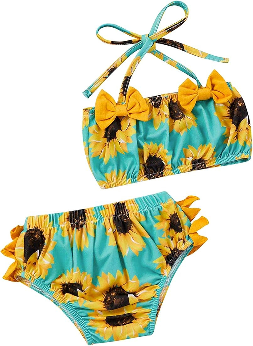 HZYKOK Infant Baby Girl Swimsuit Toddler Girl Bathing Suit 2 Piece Bikini Set Swimwear Halter Top... | Amazon (US)