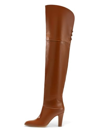 Coutgo Womens Thigh High Boots Pointed Toe Chunky Heel Wide Calf Over the Knee Boots Winter Shoes,Brown,Size 11 | Amazon (US)