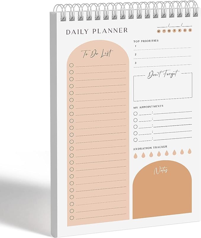 Daily Planner To Do List Notepad 60 Undated Pages - Apricot | Twin-ring Spiral Binding 6x9 Inch D... | Amazon (US)