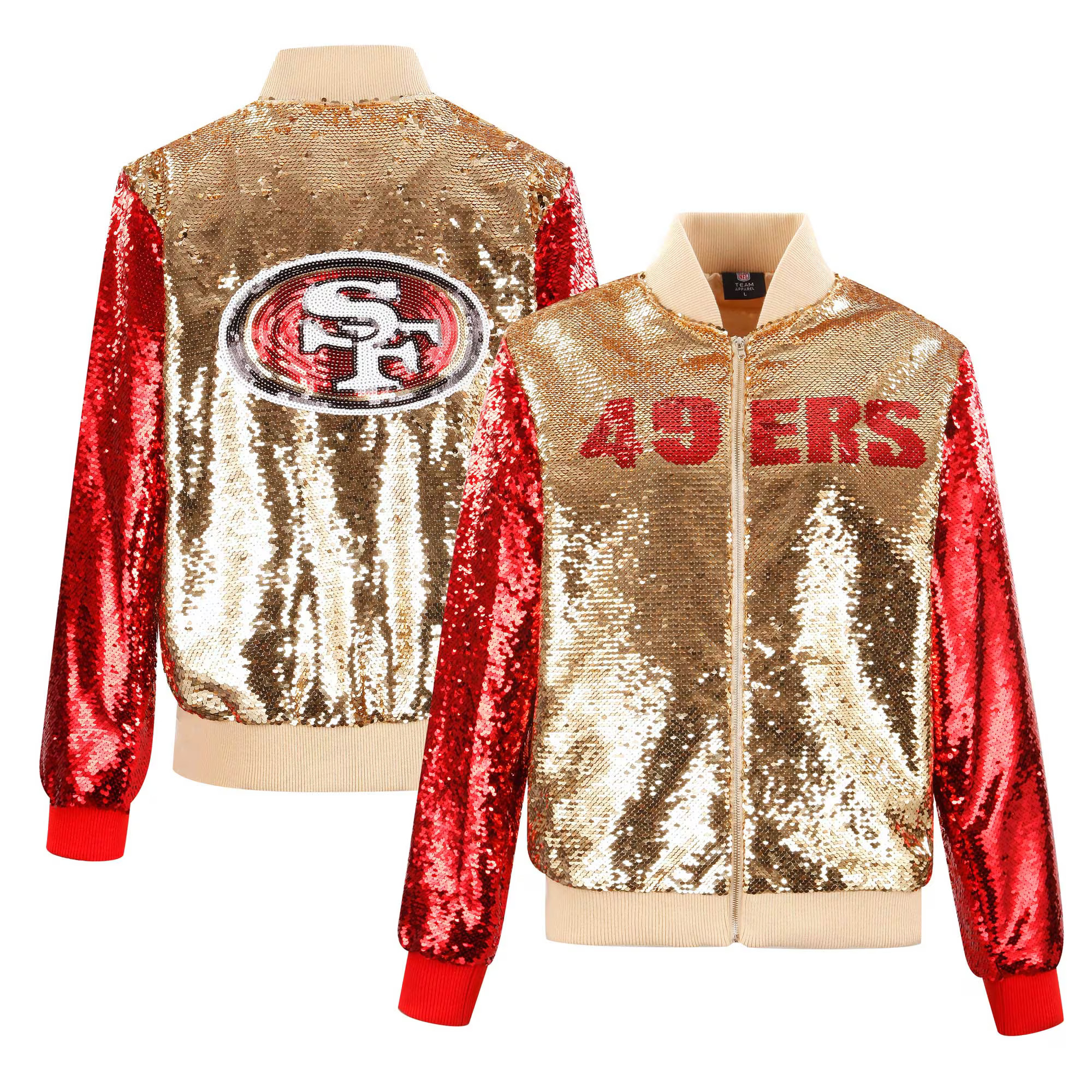 Women's San Francisco 49ers Cuce Gold Two-Tone Team Colored Full-Zip Sequin Jacket | NFL Shop