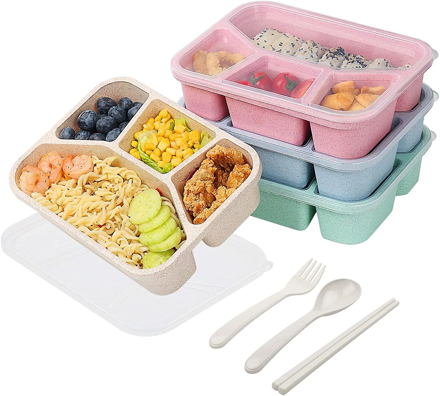 PUiKUS 4 Pack Bento Box Adult , Reusable Lunch Box for Kids | Walmart (US)