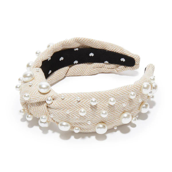 KHAKI TWEED MIXED PEARL KNOTTED HEADBAND | LELE SADOUGHI