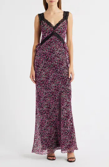 Lily Lace Trim Sleeveless Velvet Gown | Nordstrom