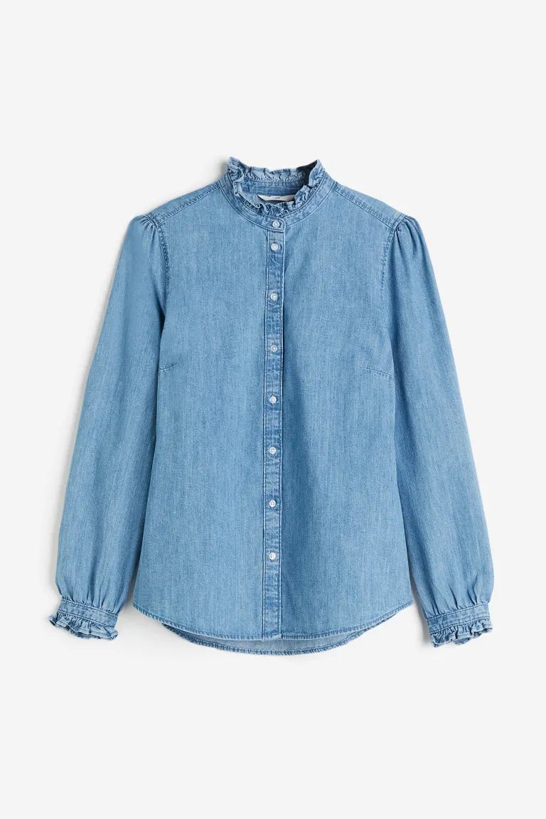 Frill-trimmed denim blouse | H&M (UK, MY, IN, SG, PH, TW, HK)