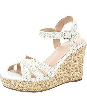 Women's Wedge Platform Sandals - Stylish Raffia Woven Espadrilles Summer Sandals Women's Open Toe... | Amazon (US)