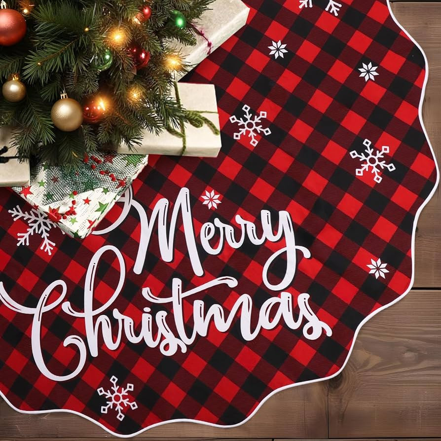 Christmas Tree Skirt 60 Inches, Burlap Tree Skirt for 7ft Tree to 9ft Tree, Double-Sided Buffalo ... | Amazon (US)