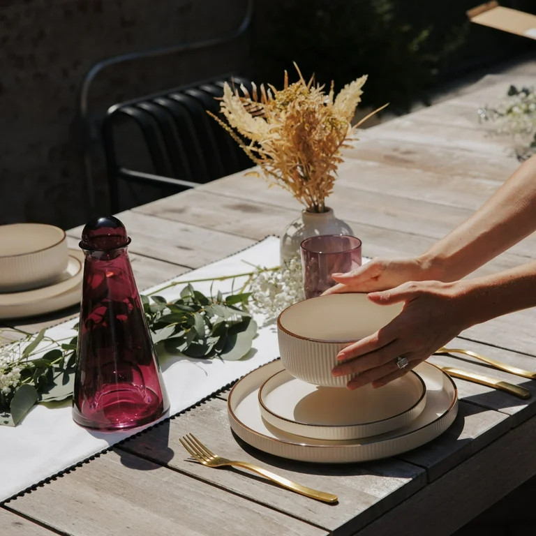Thyme & Table Aden Ceramic Bowl Cream with Bronze Rim | Walmart (US)