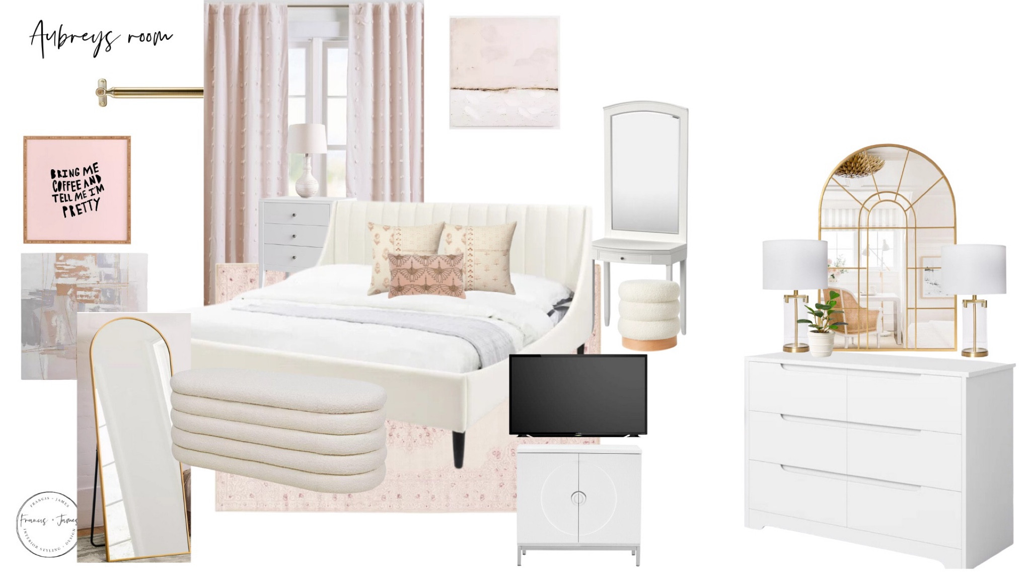 Girls room, tween room, teenager room, teenage girl, 16 year old room, tween, girls space, pottery barn teen, big girls room, storage bench, pink curtains, white queen bed, white bed, vanity, large gold mirror 

#LTKhome #LTKkids #LTKstyletip