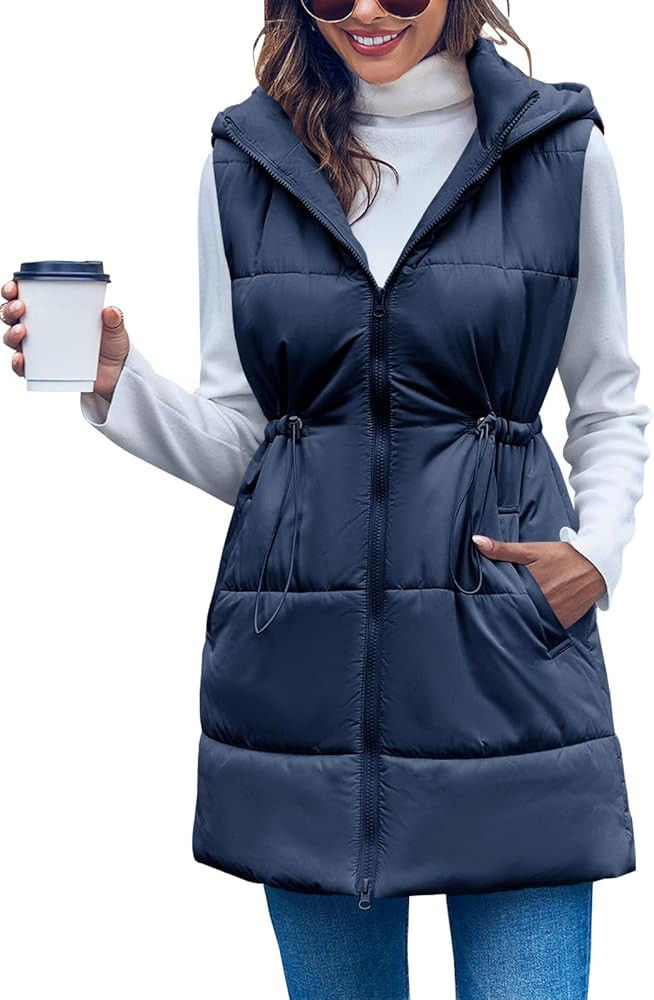 Inorin Womens Quilted Puffer Vests Hooded Sleeveless Long Outwear Jacket Zip Up Winter Coat with ... | Amazon (US)