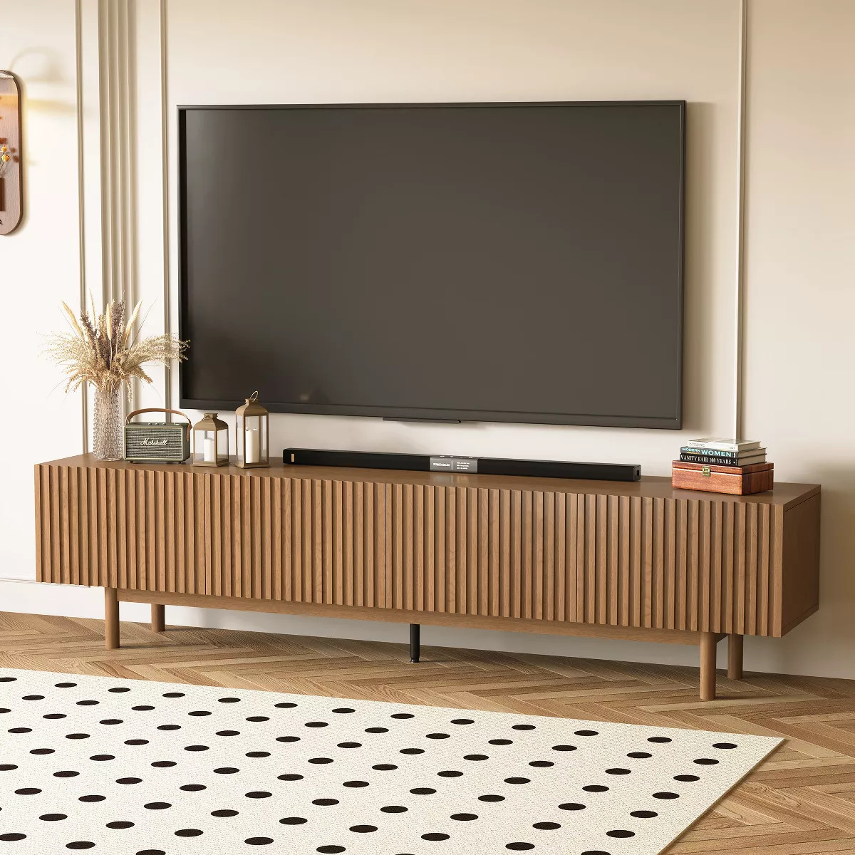 Luck Live Modern Style 86.61" Fluted Media Console TV Stand with Layered Storage, Removable Shelv... | Target