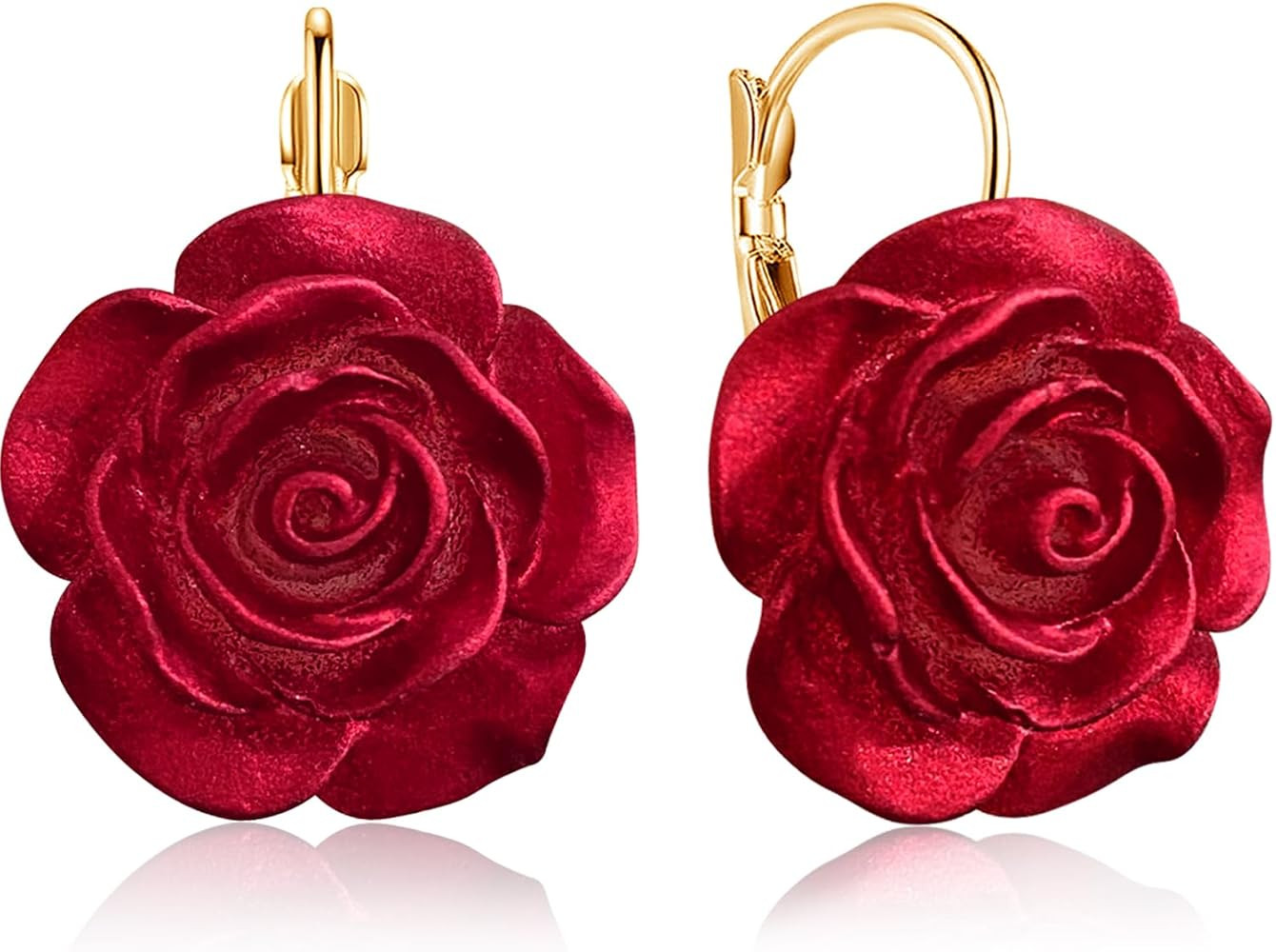 Sparkly Vintage Resin Rose Flower Camellia Leverback Dangle Drop Earrings for Women Lover | Amazon (US)