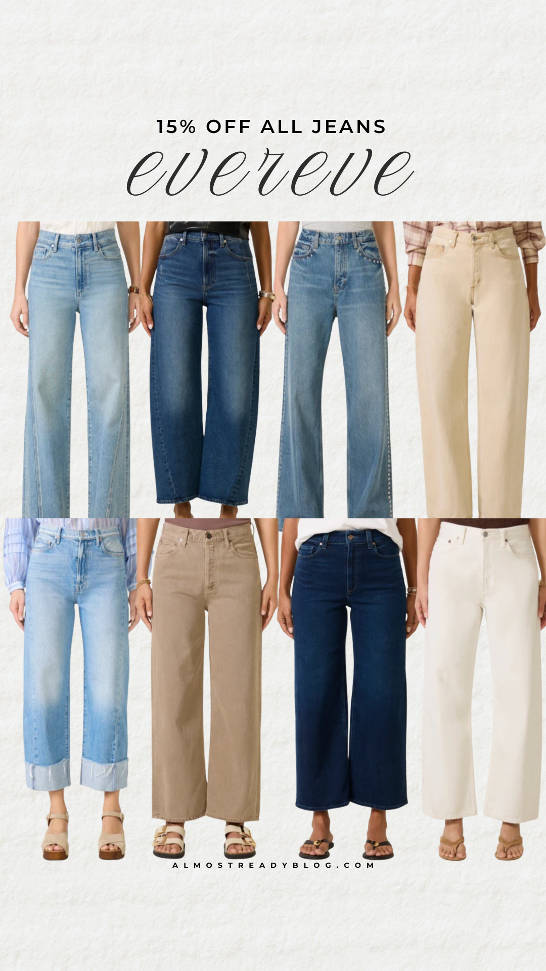 Evereve 15% all jeans.

Mother jeans on sale, AGOLDE jeans on sale, Paige jeans on sale, designer denim, jeans sale, wide leg jeans, early fall denim, transitional fall outfit, everyday denim, fall wardrobe staple

#LTKSaleAlert