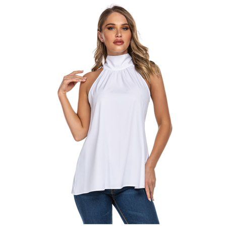 Women Fashion Halter Strap Sleeveless Solid Tops Ne3M | Walmart (US)