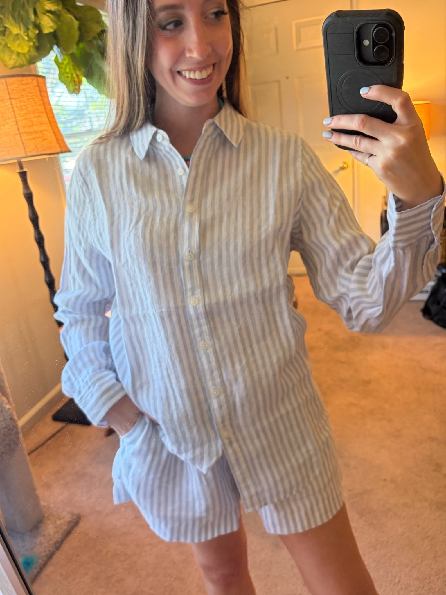 Blue and white striped matching set! The shorts run a little big, I sized down to an XS. the shirt has a relaxed fit but is TTS, I sized up to a medium for a more relaxed fit. 
Quince 
Linen shirt 
Linen shorts

#LTKSeasonal