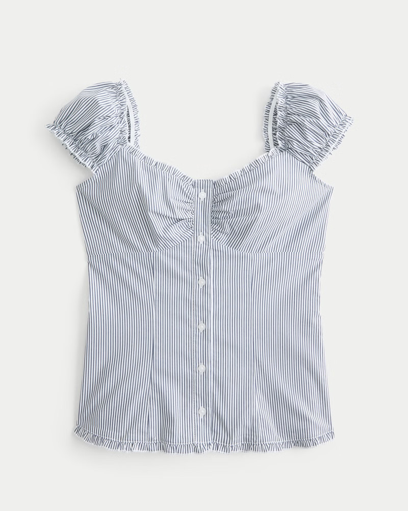 Women's Ruffle Trim Poplin Blouse from Hollister | Hollister (US)