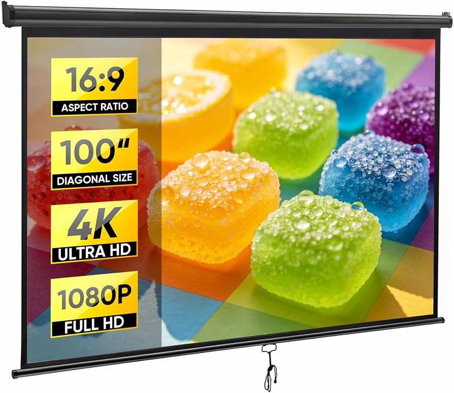 ZENY Projector Screen Pull Down 100 Inch 16:9 HD, Manual Projection Screen Home Theater, Portable... | Amazon (US)