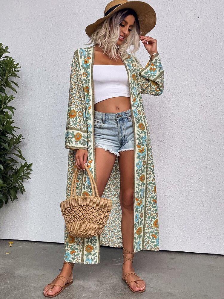 Floral Print Open Front Kimono | SHEIN