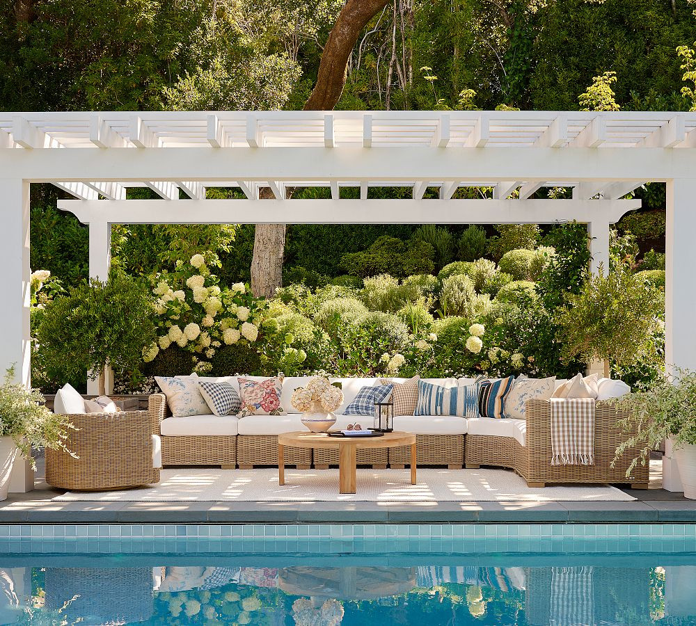Huntington Wicker Square Arm 6-Piece Outdoor Sectional with High Performance Cushion Covers | Pottery Barn (US)