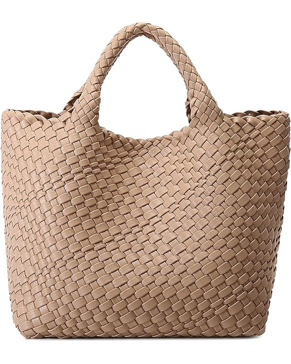 Woven Bag for Women, Vegan Leather Tote Bag Large Summer Beach Travel Handbag and Purse Retro Han... | Amazon (US)