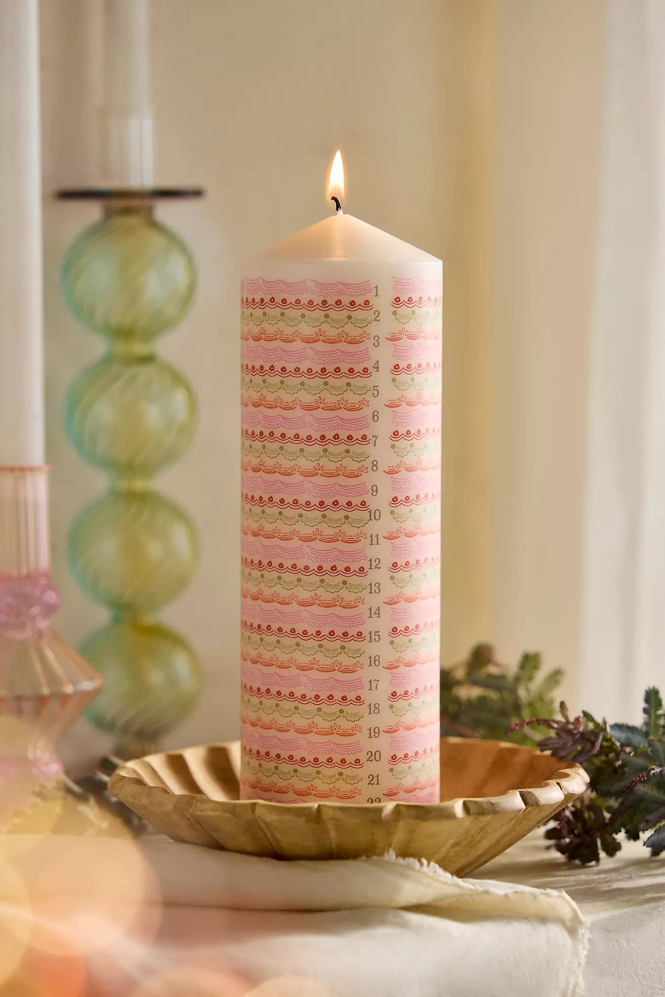 Striped Advent Pillar Candle | Anthropologie (US)