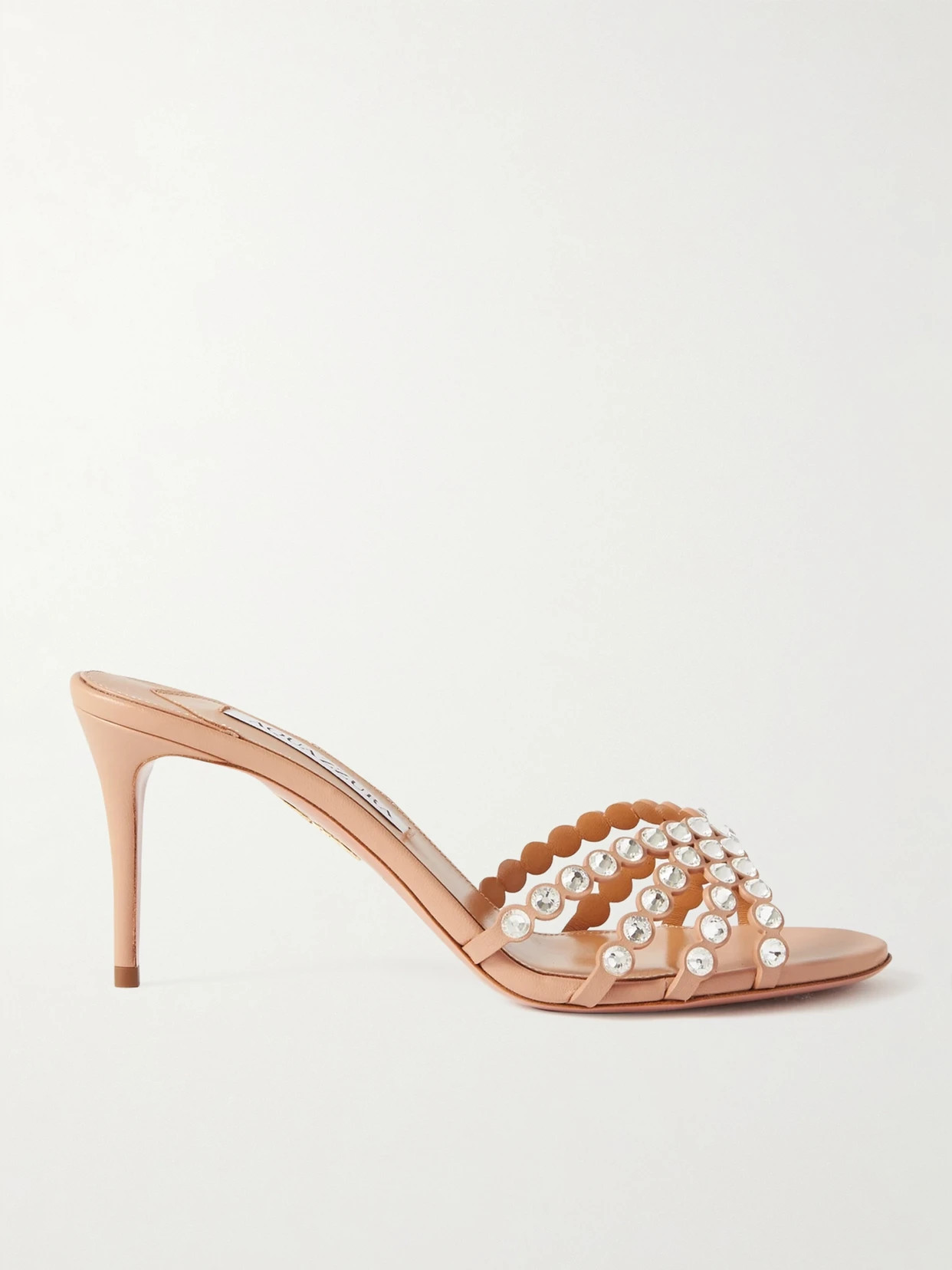 Aquazzura - Tequila 75 Crystal-embellished Leather Mules - Neutrals | NET-A-PORTER (US)